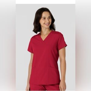 WonderWink Women's Red V-Neck Short Sleeve Scrub Top